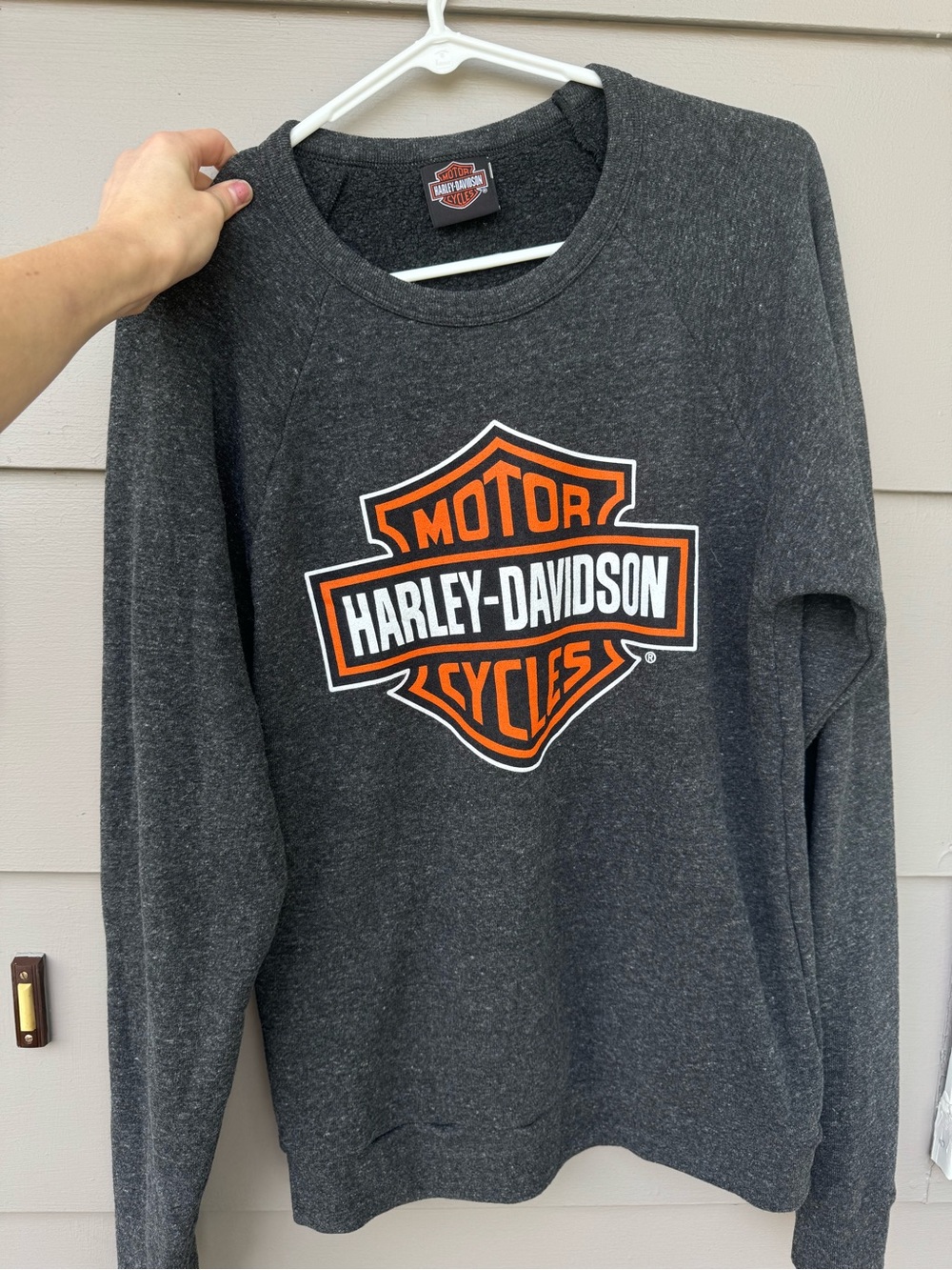 Harley-Davidson Dark Charcoal Crewneck Sweatshirt with Orange & White Logo